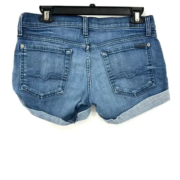 7 For All Mankind Size 28 Denim‎ Blue Jean Shorts Cutoff Rolled Hem Five Pocket - Picture 2 of 4